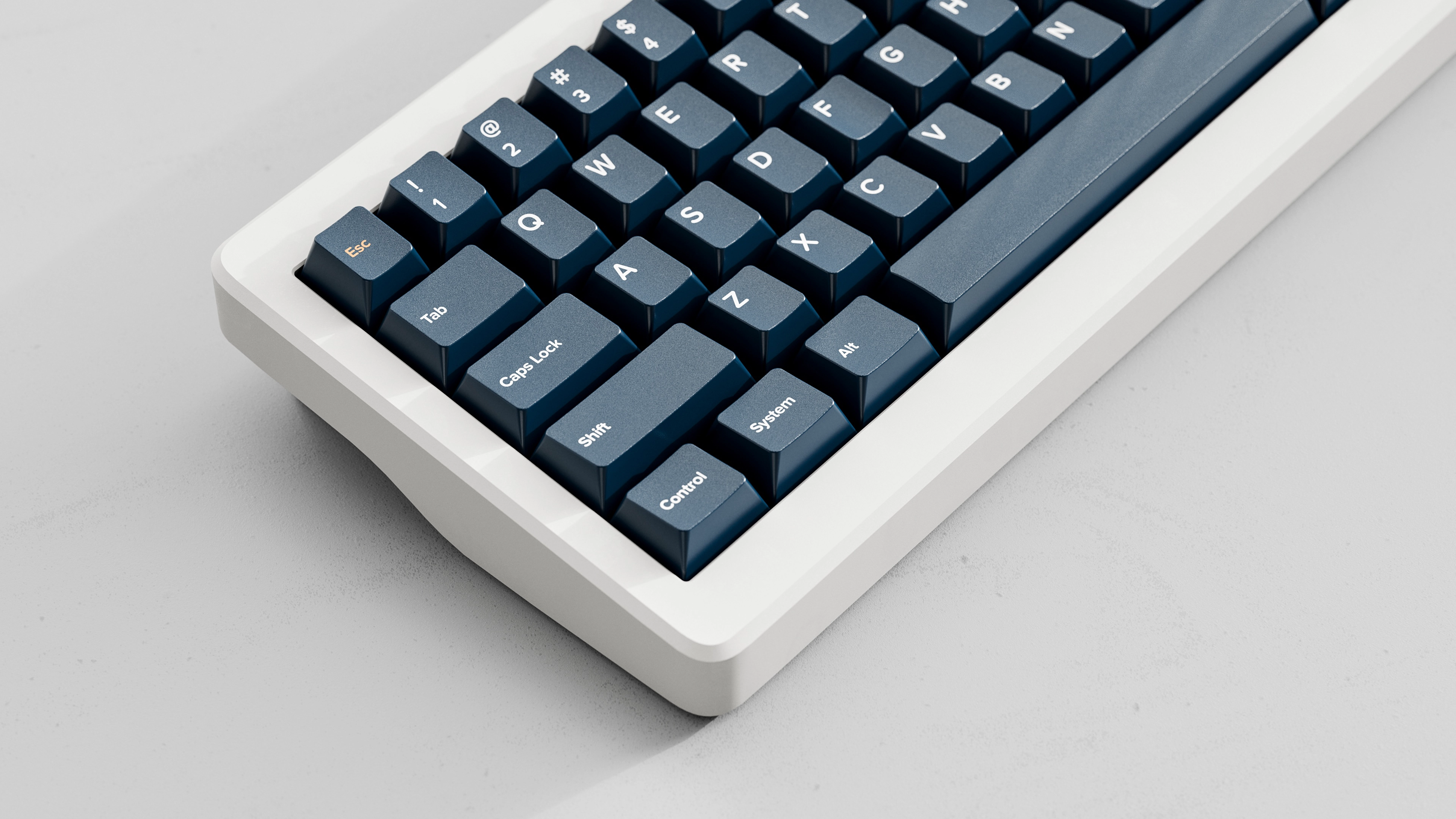 GMK CYL Fabrik Keycaps blue left-side keyboard view