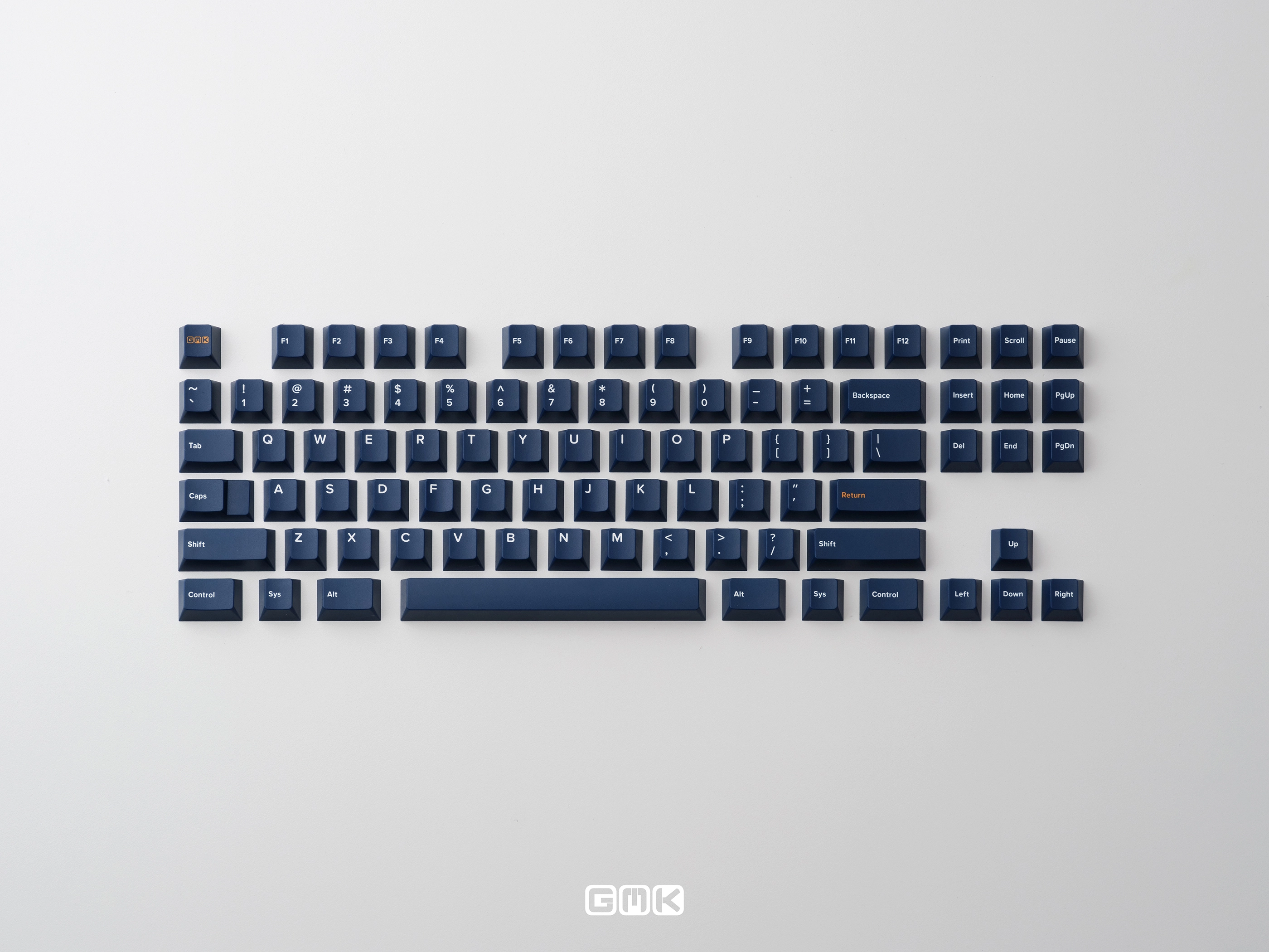 GMK CYL Fabrik Keycaps blue keyboard on grey background