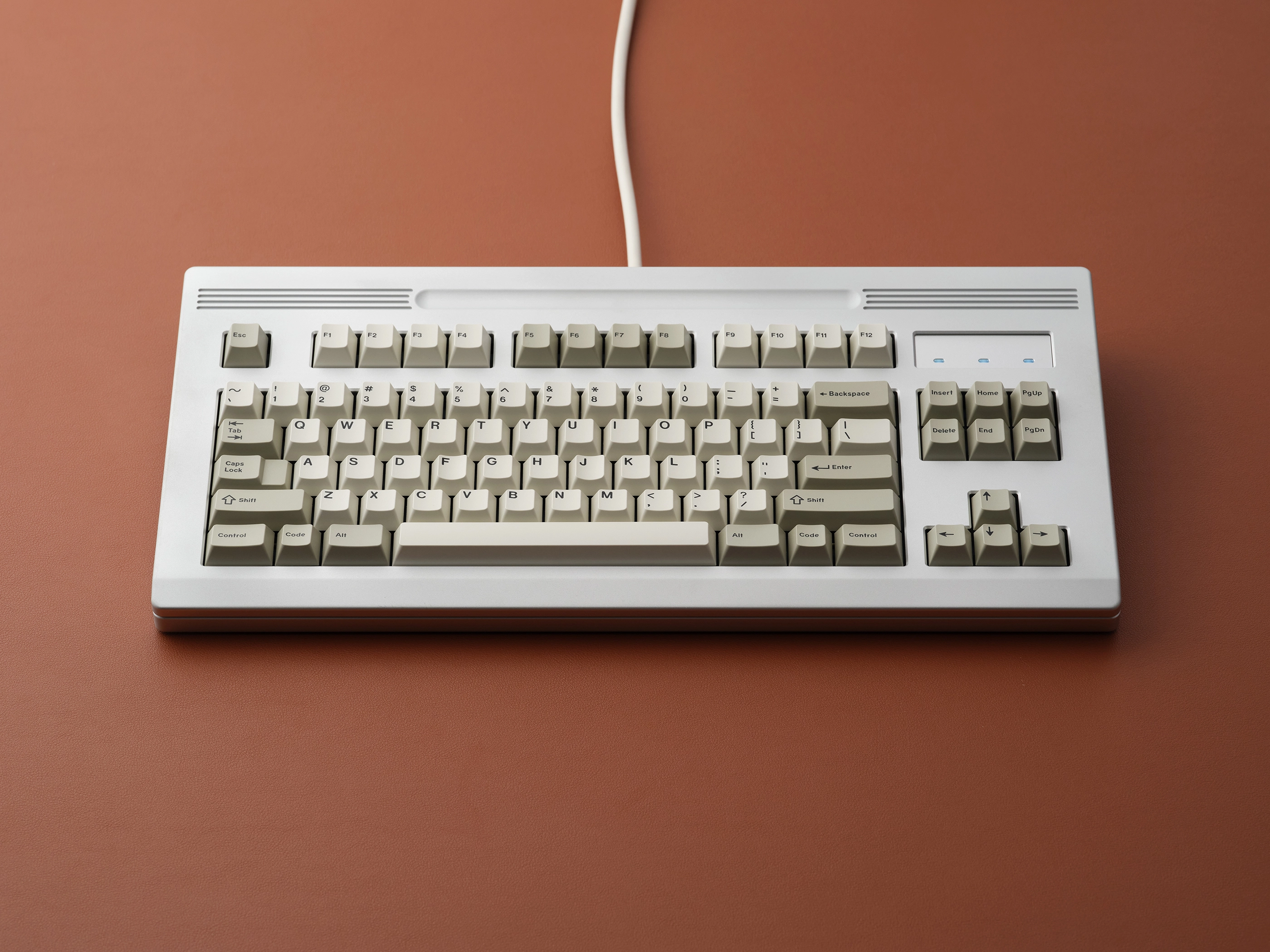 GMK CYL Classic Beige Keycaps – top view of beige keycaps on cream keyboard