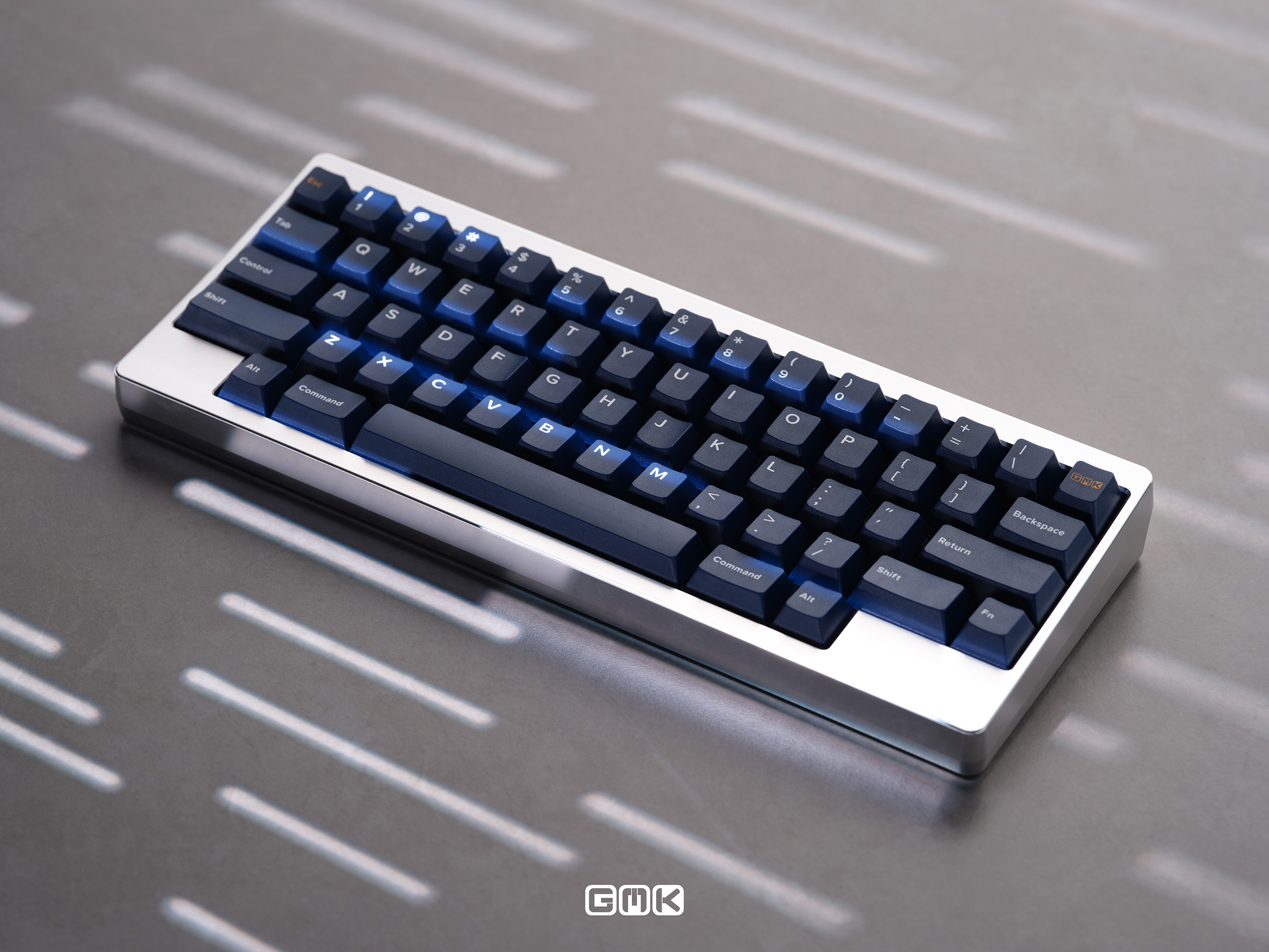 GMK CYL Fabrik Keycaps GMK CYL Fabrik Keycaps blue angled light keyboard view